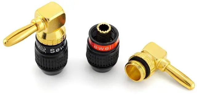 Alt view image 3 of 6 - Deadbolt Right-Angle Banana Plugs, 12 Pairs Quick Connect Gold Plated Speaker Plugs 90 Degree