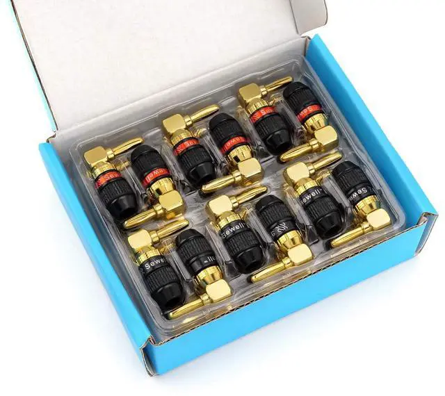 Alt view image 6 of 6 - Deadbolt Right-Angle Banana Plugs, 12 Pairs Quick Connect Gold Plated Speaker Plugs 90 Degree