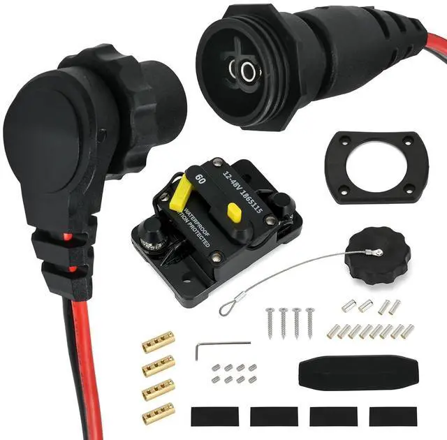 Main image of 1865120 MKR-28 Trolling Motor Plug Receptacle Combo and 1865115 MKR-27 60 AMP Circuit Breaker Fit for Minn Kota 12/24/36V/48V Trolling Motor Freshwater and Saltwater
