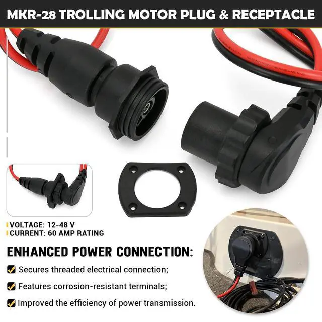 Alt view image 4 of 7 - 1865120 MKR-28 Trolling Motor Plug Receptacle Combo and 1865115 MKR-27 60 AMP Circuit Breaker Fit for Minn Kota 12/24/36V/48V Trolling Motor Freshwater and Saltwater