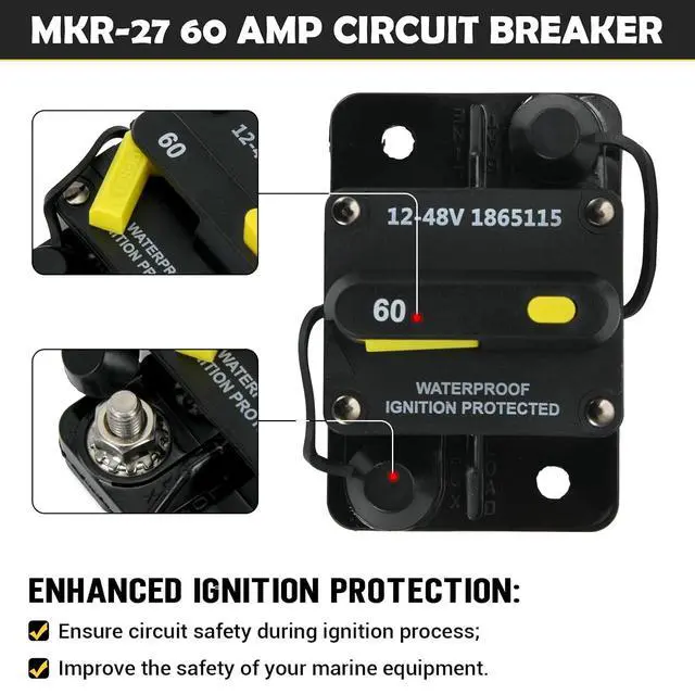 Alt view image 5 of 7 - 1865120 MKR-28 Trolling Motor Plug Receptacle Combo and 1865115 MKR-27 60 AMP Circuit Breaker Fit for Minn Kota 12/24/36V/48V Trolling Motor Freshwater and Saltwater