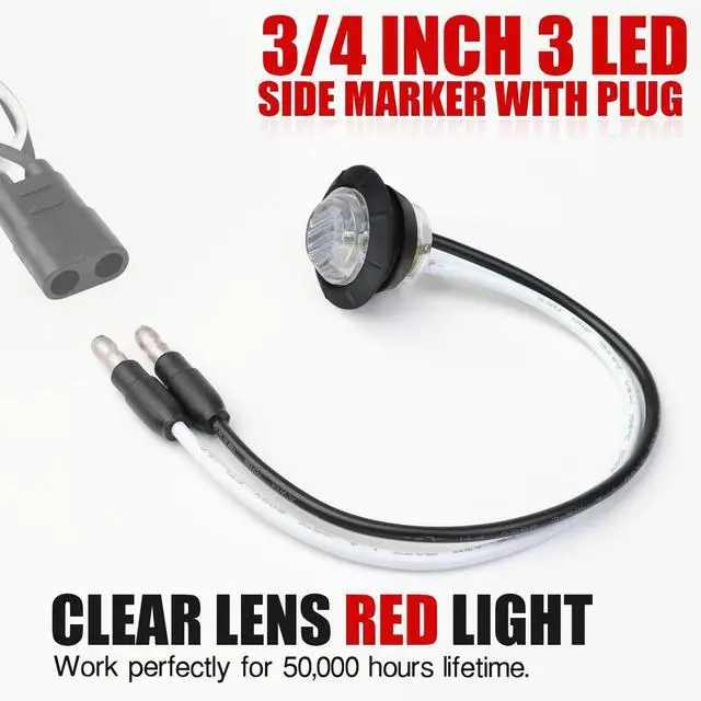 Alt view image 3 of 6 - 3/4 Inch LED Marker Clear Lens Red Light with Connector Plug Clearance Markers Side Marker Indicator Light Waterproof Universal Fits RV, Boat, Pickup Truck 12V DC (Pack of 50)