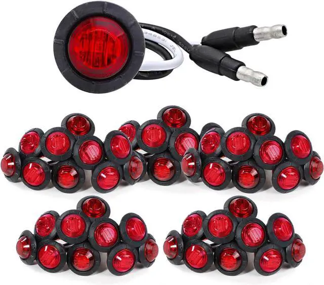 Main image of Meerkatt 3/4 Inch Mini Round Red LED Bullet Side Marker Button Indicators Light w/Grommet & Plug Truck Trailer Pickup Boat Lorry Tail Brake 12V DC 3LED-DC (Pack of 50)