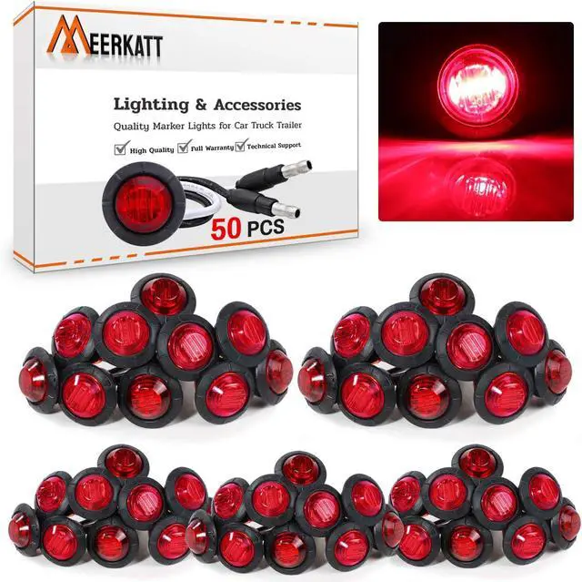 Alt view image 2 of 7 - Meerkatt 3/4 Inch Mini Round Red LED Bullet Side Marker Button Indicators Light w/Grommet & Plug Truck Trailer Pickup Boat Lorry Tail Brake 12V DC 3LED-DC (Pack of 50)