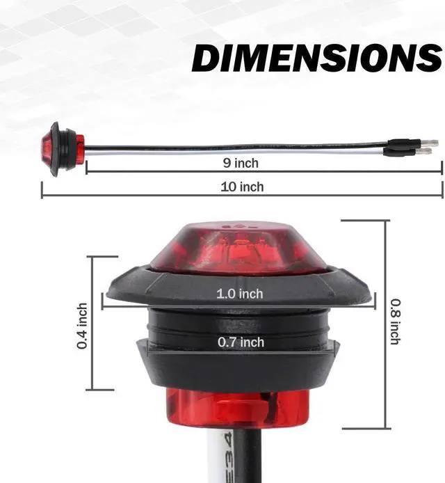Alt view image 3 of 7 - Meerkatt 3/4 Inch Mini Round Red LED Bullet Side Marker Button Indicators Light w/Grommet & Plug Truck Trailer Pickup Boat Lorry Tail Brake 12V DC 3LED-DC (Pack of 50)