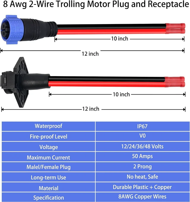Alt view image 7 of 7 - 50A Trolling Motor Plug and Receptacle,12V/24V/36V/48V Trolling Motor Plug