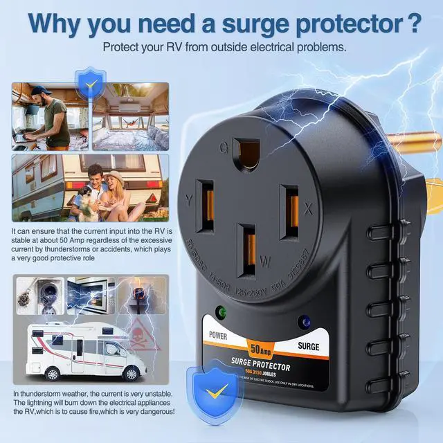 Alt view image 2 of 7 - 50 Amp RV Surge Protector ETL Listed Nema 14-50P 14-50R