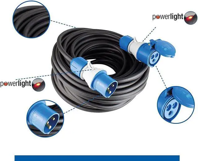Alt view image 2 of 7 - Camping Extension Cable 1.5 m - 230 V / 16 A / 3-Pin - CEE Plug with Voltage Indicator - CEE Coupling with Hinged Lid - Motorhome Extension - Made in Germany - IP44, 61402