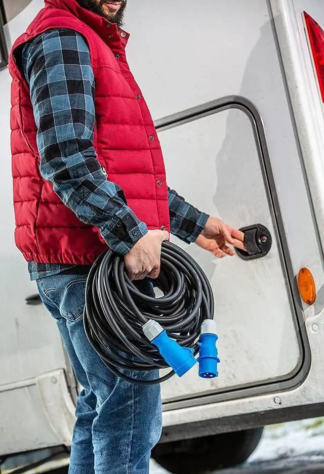 Alt view image 7 of 7 - Camping Extension Cable 1.5 m - 230 V / 16 A / 3-Pin - CEE Plug with Voltage Indicator - CEE Coupling with Hinged Lid - Motorhome Extension - Made in Germany - IP44, 61402