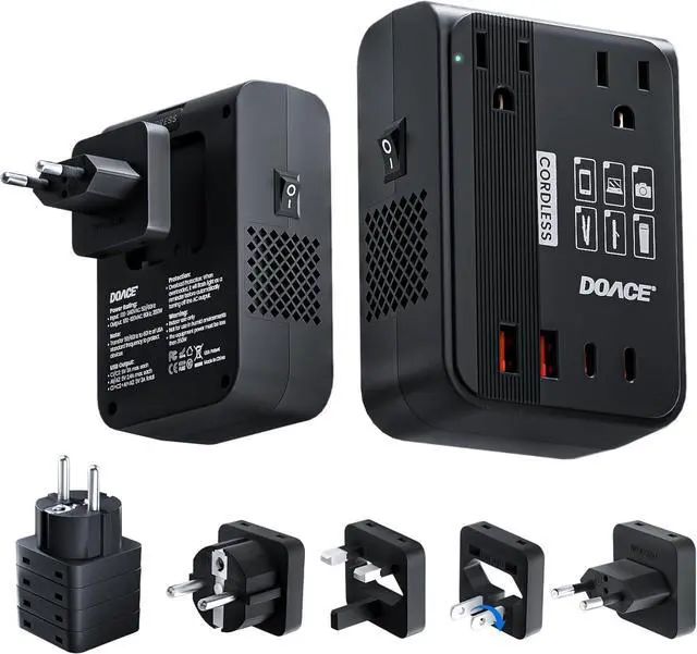 Main image of 350W Travel Voltage Converter US to Europe 220V to 110V Converter for Curling Iron Straightener Converter for European Travel 4 USB Charging Universal Power Plug Adapter UK/AU/US/EU, Black