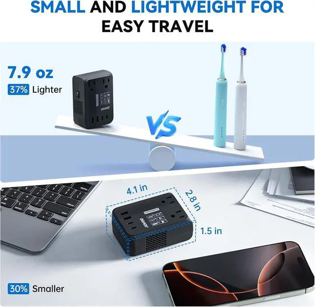 Alt view image 3 of 7 - 350W Travel Voltage Converter US to Europe 220V to 110V Converter for Curling Iron Straightener Converter for European Travel 4 USB Charging Universal Power Plug Adapter UK/AU/US/EU, Black