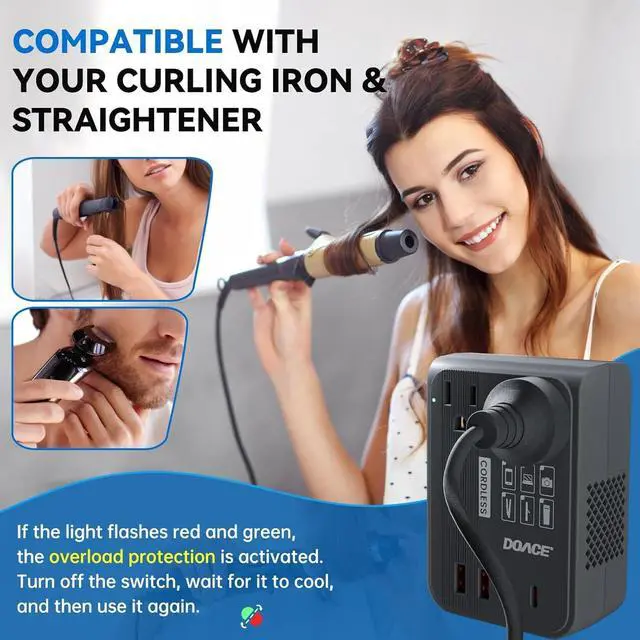 Alt view image 4 of 7 - 350W Travel Voltage Converter US to Europe 220V to 110V Converter for Curling Iron Straightener Converter for European Travel 4 USB Charging Universal Power Plug Adapter UK/AU/US/EU, Black