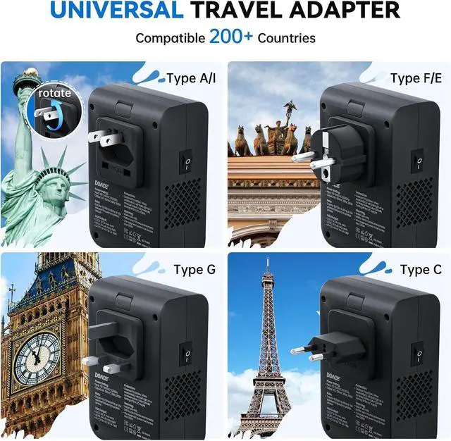 Alt view image 5 of 7 - 350W Travel Voltage Converter US to Europe 220V to 110V Converter for Curling Iron Straightener Converter for European Travel 4 USB Charging Universal Power Plug Adapter UK/AU/US/EU, Black