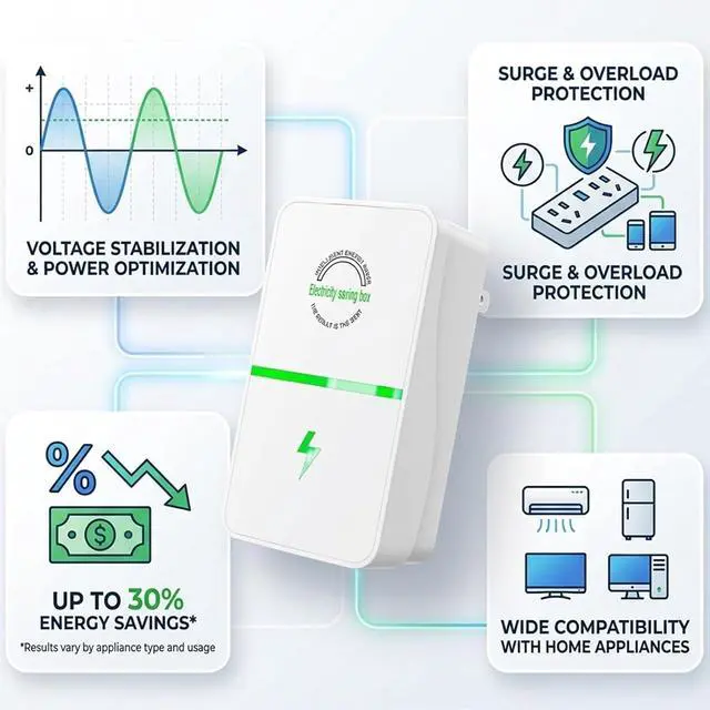 Alt view image 3 of 7 - 4 PCS Electricity Saving Box, Power Plug Pro Energy Saver, Device Smart Voltage Support Stabilizer, Power Factor Saver, Stop Watt Device Plug-in Outlet Protection for Home & Office