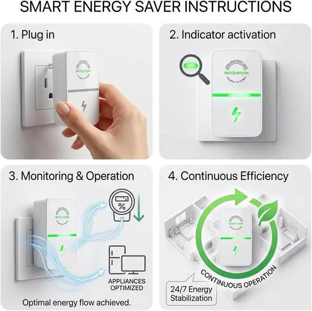 Alt view image 4 of 7 - 4 PCS Electricity Saving Box, Power Plug Pro Energy Saver, Device Smart Voltage Support Stabilizer, Power Factor Saver, Stop Watt Device Plug-in Outlet Protection for Home & Office