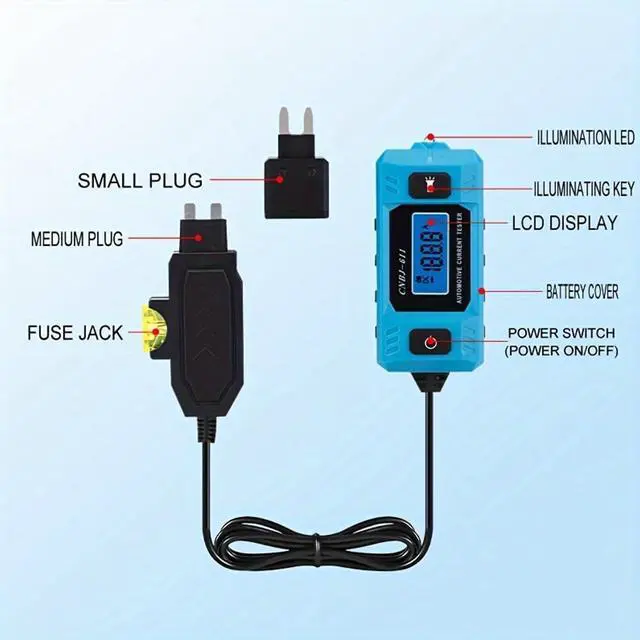 Alt view image 7 of 7 - Car Fuses Tester with Digital Display, 48V Automotive Circuit Tester - Portable Current & Power Fault Diagnostic Tool for Car Fuses, Vehicles, Trucks, Motorcycles