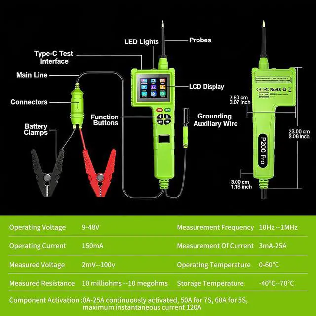 Alt view image 7 of 7 - P200 Pro Power Circuit Probe Kit, 2026 9V-48V Automotive Circuit Tester with Multimeter Oscilloscope Fuel Injector Tester, Car Electrical System Diagnostic Tool Component Activation
