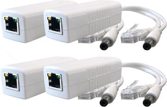 Main image of 4-Pack Gigabit PoE Splitter Converter, 12V DC Output, IEEE 802.3 af/at Compliant, 10/100/1000Mbps, Plug 5.5mm x 2.1mm, for IP Camera, AP, WiFi Node, IP Phone and More, White