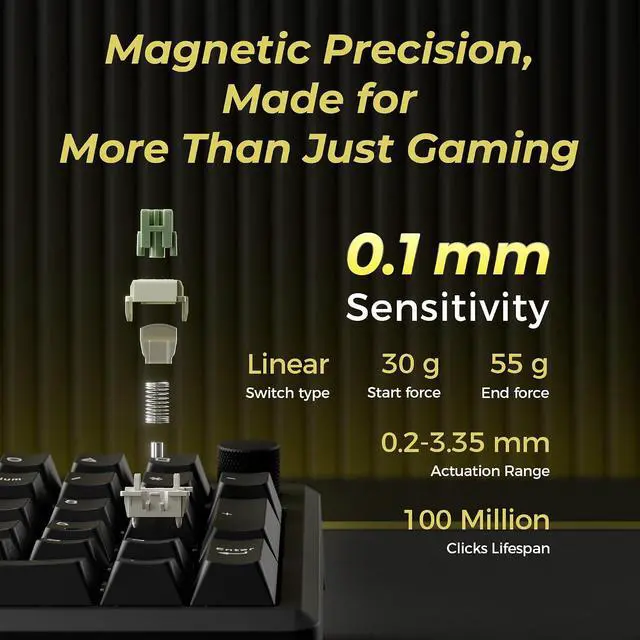 Alt view image 2 of 7 - J5 HE Wireless Hall Effect Gaming Keyboard, 107-Key Full Size | Magnetic Switch, Rapid Trigger, RGB Backlight, Knob, QMK Launcher, 2.4GHz/Bluetooth 5.2/USB-C, for Mac Windows Linux