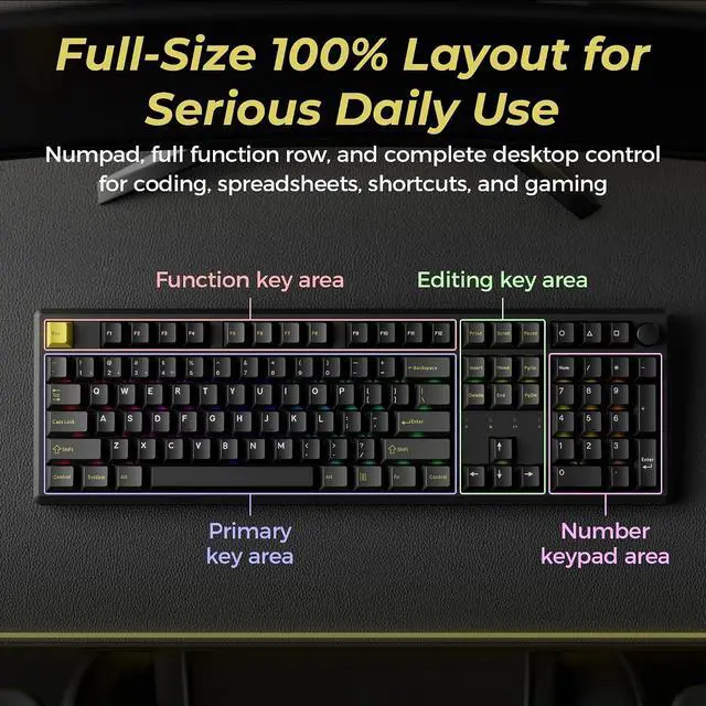 Alt view image 7 of 7 - J5 HE Wireless Hall Effect Gaming Keyboard, 107-Key Full Size | Magnetic Switch, Rapid Trigger, RGB Backlight, Knob, QMK Launcher, 2.4GHz/Bluetooth 5.2/USB-C, for Mac Windows Linux