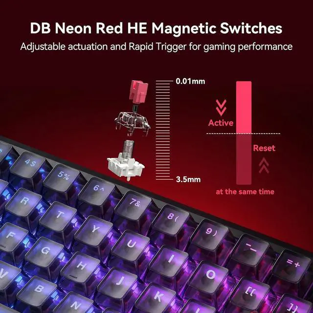 Alt view image 3 of 7 - Flux 68 HE Mechanical Gaming Keyboard Rapid Trigger with Adjustable Actuation 0.01-3.5 mm, Hall Effect Magnetic Switch, 8000Hz Polling, RGB Backlit, 65% Wired Keyboard for PC Laptop Gamer