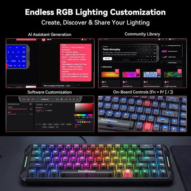 Alt view image 5 of 7 - Flux 68 HE Mechanical Gaming Keyboard Rapid Trigger with Adjustable Actuation 0.01-3.5 mm, Hall Effect Magnetic Switch, 8000Hz Polling, RGB Backlit, 65% Wired Keyboard for PC Laptop Gamer