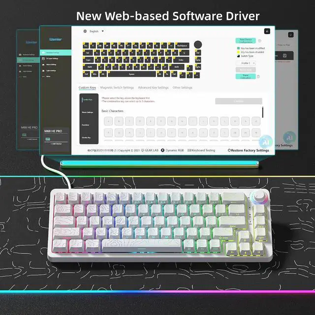 Alt view image 4 of 7 - M68HE PRO 60% Percent Keyboard Rapid Trigger Gaming Keyboard RGB | Hall Effect Topographic Keyboard,Wired Custom 8000 Hz Mechanical Keyboard with Magnetic Switch,PBT Keycap for Mac/Win,Black