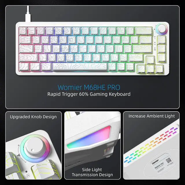 Alt view image 5 of 7 - M68HE PRO 60% Percent Keyboard Rapid Trigger Gaming Keyboard RGB | Hall Effect Topographic Keyboard,Wired Custom 8000 Hz Mechanical Keyboard with Magnetic Switch,PBT Keycap for Mac/Win,Black