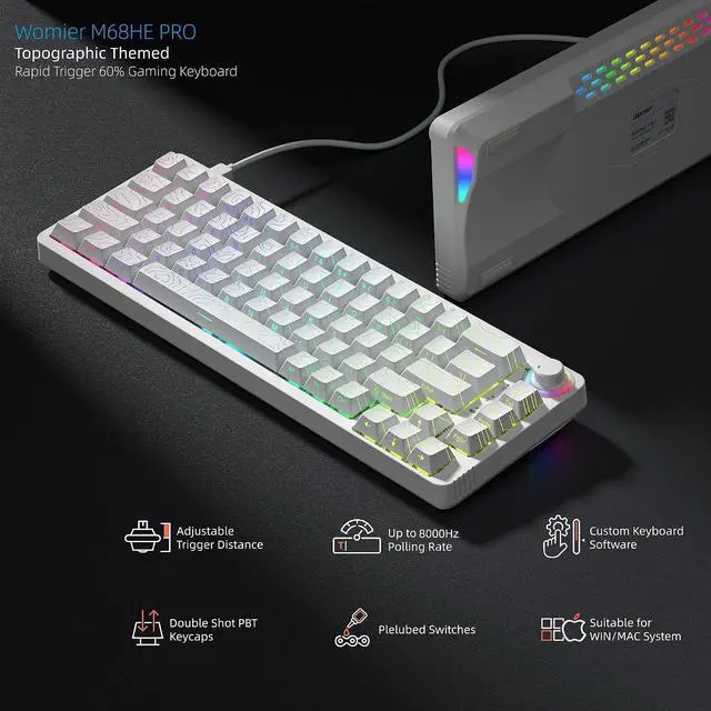 Alt view image 6 of 7 - M68HE PRO 60% Percent Keyboard Rapid Trigger Gaming Keyboard RGB | Hall Effect Topographic Keyboard,Wired Custom 8000 Hz Mechanical Keyboard with Magnetic Switch,PBT Keycap for Mac/Win,Black