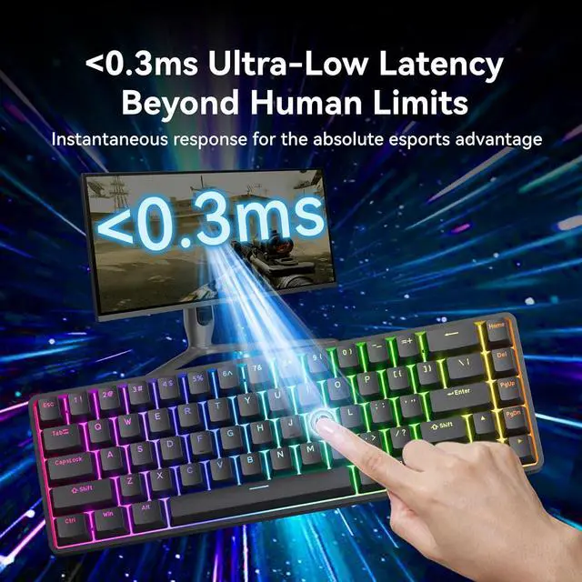 Alt view image 5 of 7 - DK68-C 60% Gaming HE Keyboard, Magnetic Switch Hot Swappable, Rapid Trigger, Adjustable Actuation, 8000Hz Polling Rate, RGB Backlit, Compact 68 Keys for Windows PC, Wired, Black
