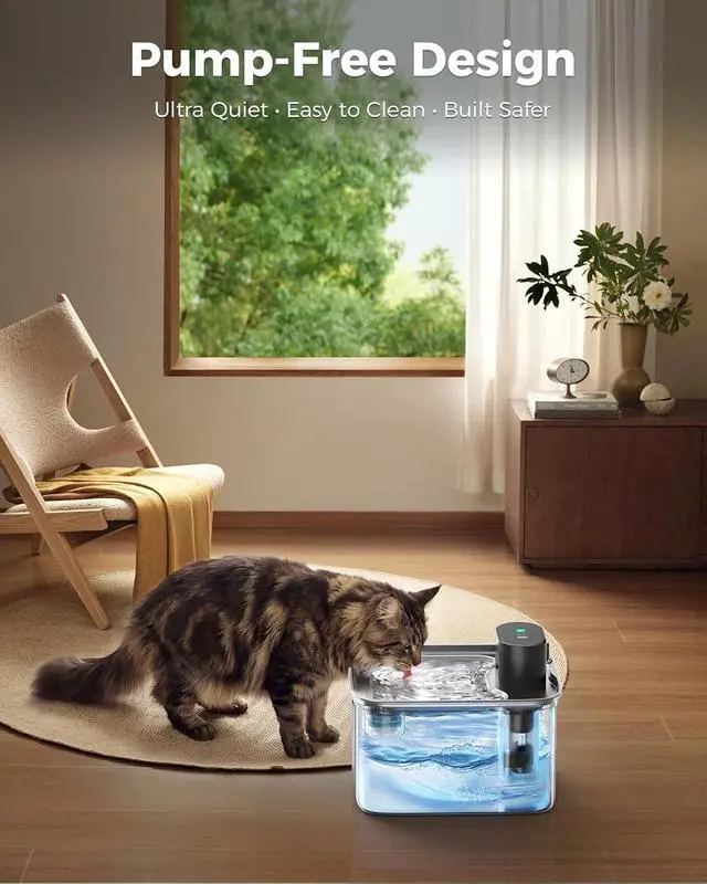 Alt view image 2 of 7 - Wireless Cat Water Fountain, 99oz Stainless Steel Pet Water Dispenser with Multi-Layer Filtration, Ultra Quiet & Motion Sensor & Long Battery Life, Fresh Hydration Solution for Cats & Dogs