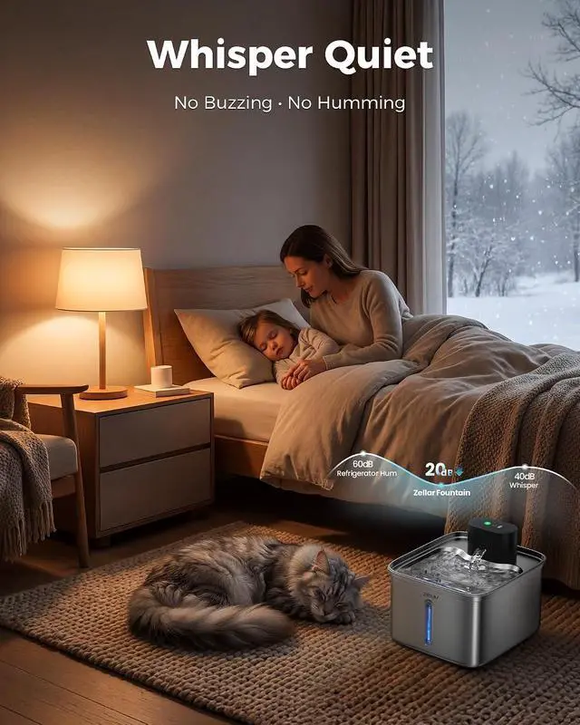 Alt view image 7 of 7 - Wireless Cat Water Fountain, 99oz Stainless Steel Pet Water Dispenser with Multi-Layer Filtration, Ultra Quiet & Motion Sensor & Long Battery Life, Fresh Hydration Solution for Cats & Dogs