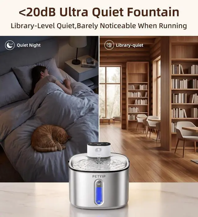 Alt view image 4 of 7 - Wireless Cat Water Fountain Stainless Steel,135fl-oz/4L Battery Operated Automatic Pet Water Dispenser,Cordless Small Dog Water Fountain,Water Fountains for Cats Indoor,Ultra Quiet