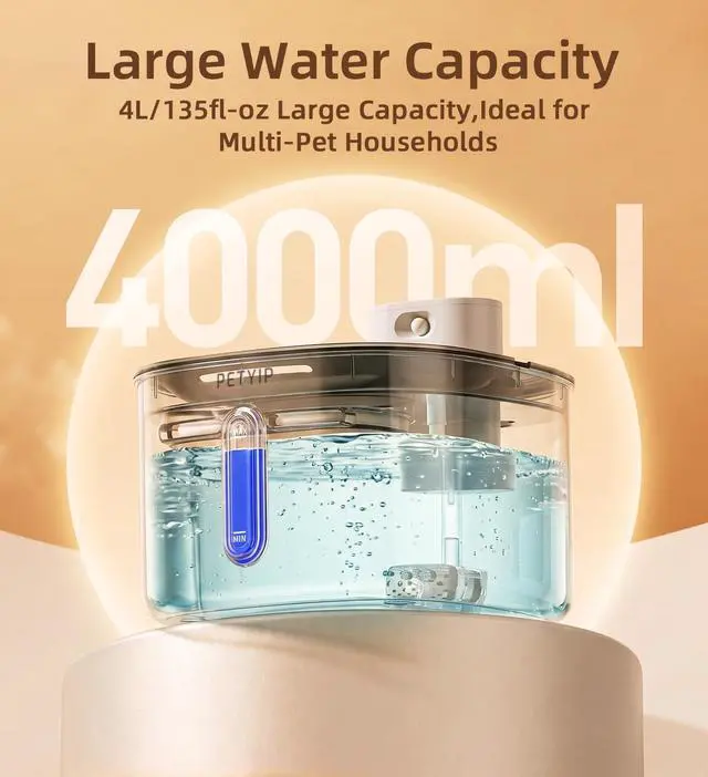 Alt view image 7 of 7 - Wireless Cat Water Fountain Stainless Steel,135fl-oz/4L Battery Operated Automatic Pet Water Dispenser,Cordless Small Dog Water Fountain,Water Fountains for Cats Indoor,Ultra Quiet