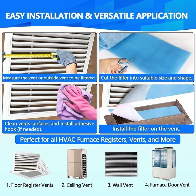 Alt view image 5 of 6 - MERV 8 Air Vent Filters, 14×140 In Cut to Fit, Makes 65+ Filter | Triple Electrostatic Media, For Floor Ceiling RV HVAC Furnace Vents, No Airflow RestrictiveIncludes, Adhesive Hook Tape