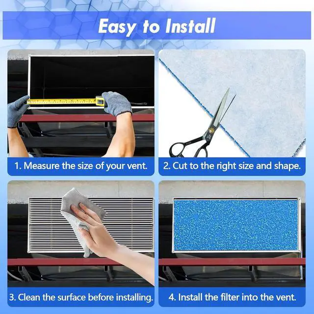 Alt view image 7 of 7 - Air Vent Filter Kit - 12" x 140" Cut to Fit Air Filter Materials MERV 8 Electrostatic Media Roll for Home Floor, Ceiling, AC, HVAC, RVC Furnace Vents, With 48PCs Adhesive Hook Tape