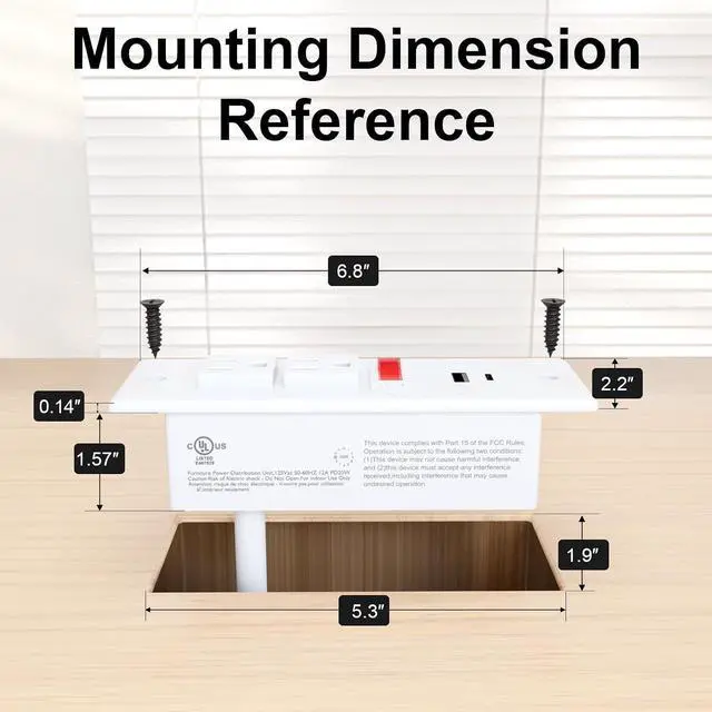 Alt view image 6 of 7 - Drawer Outlet Kit, Recessed Furniture Power Strip with Overload Protection Switch, PD 20W Fast Charging, Clutter-Free Drawer Socket with 4 Power Outlets, 7.2 FT Power Cord, Spring Cable, UL Listed