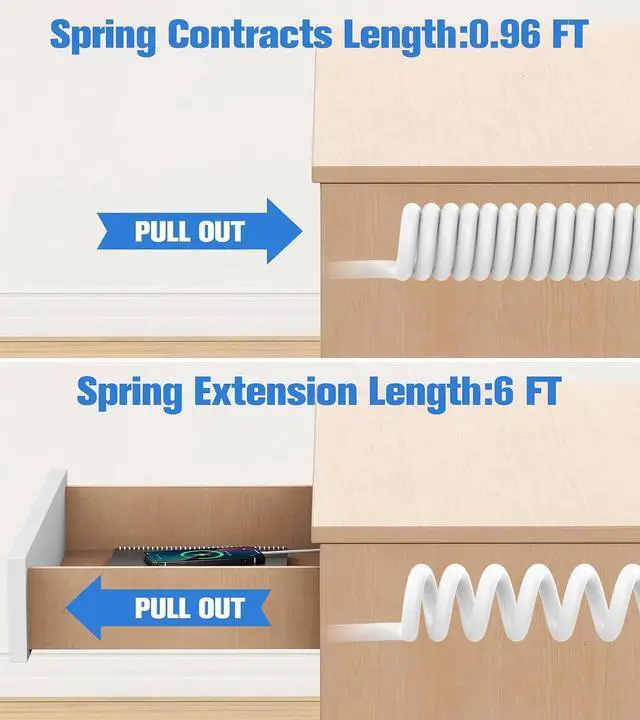 Alt view image 6 of 7 - 65W Furniture Drawer Outlet Kit, Recessed Outlet with 4 USB Ports & 2 AC Outlets, Recessed Power Strip for Home, Office,14 AWG-6FT Spring Cord