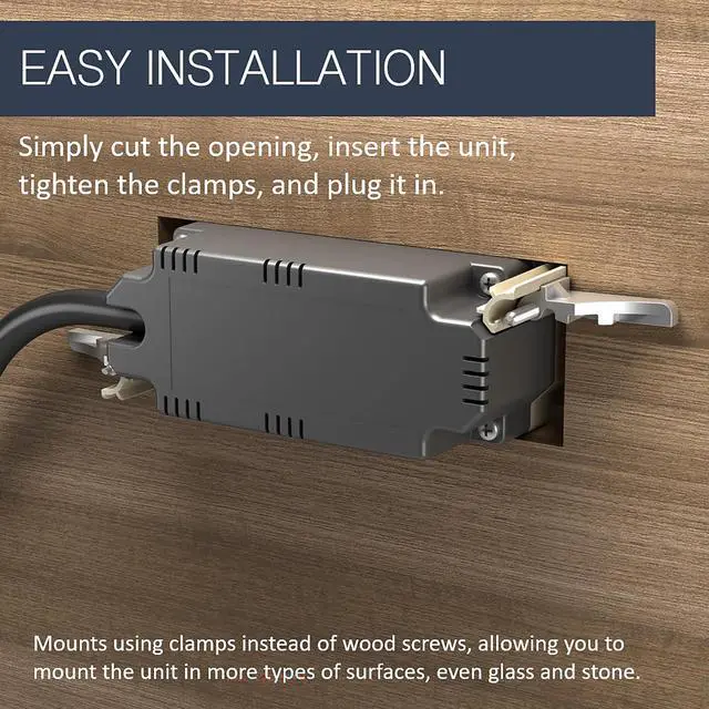 Alt view image 3 of 7 - Legrand radiant Recessed Furniture Power Strip 2 Outlet White 6 Ft Cord | Commercial Rated, Utlra Durable, Child Safe Tamper Resistant, Easy Installation, Screwless Bezel, Low Profile
