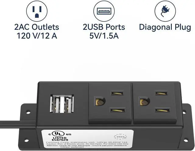 Alt view image 6 of 7 - 2Pack Electrical Power Outlet Kit, Hidden Outlet Cabinet Accessories with USB, Mountable for Interior Dehumidifiers and Lights (Black, UL Listed)