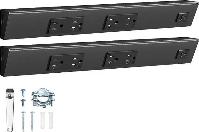 Main image of 2-Pack 16 in Under Cabinet Outlet Strip, Angled Design | 2×20A TR Outlets, USB-A & USB-C, Expandable Modular System, Pre-Wired Installation, Kitchen, Workshop, Black, ETL Listed