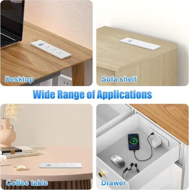 Alt view image 7 of 7 - Furniture Drawer Outlet (ETL Listed), Tamper-Resistant Design AC Outlets,Recessed Power Strip with 3 PD 20W USB Ports Fast Charging & 3 AC Outlets, 5 FT Spring Cord (Whate)