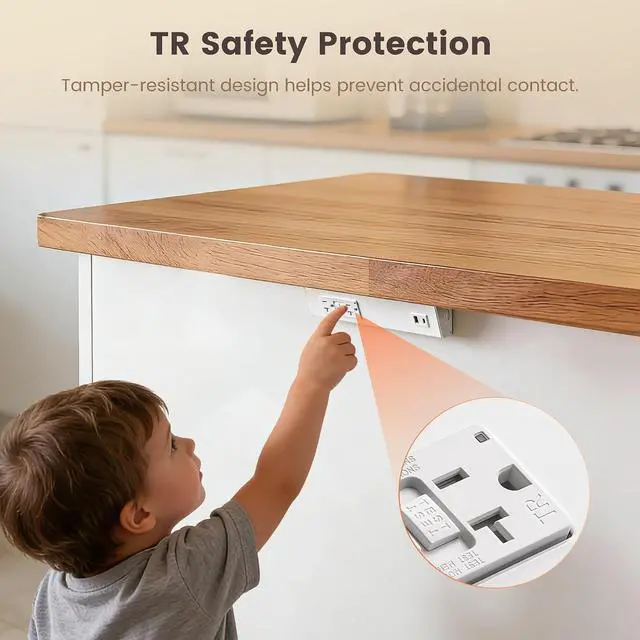 Alt view image 4 of 7 - 9 in Under Cabinet Hardwired Power Strip with GFCI, 125V 20A | 20A Standard TR GFCI Outlet + USB-A & USB-C, Angled Trapezoid Design, Modular Extension System, Aluminum Housing, ETL Listed