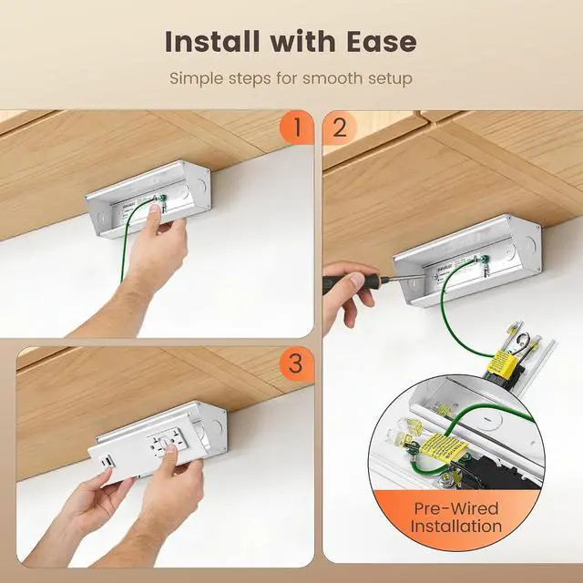 Alt view image 5 of 7 - 9 in Under Cabinet Hardwired Power Strip with GFCI, 125V 20A | 20A Standard TR GFCI Outlet + USB-A & USB-C, Angled Trapezoid Design, Modular Extension System, Aluminum Housing, ETL Listed