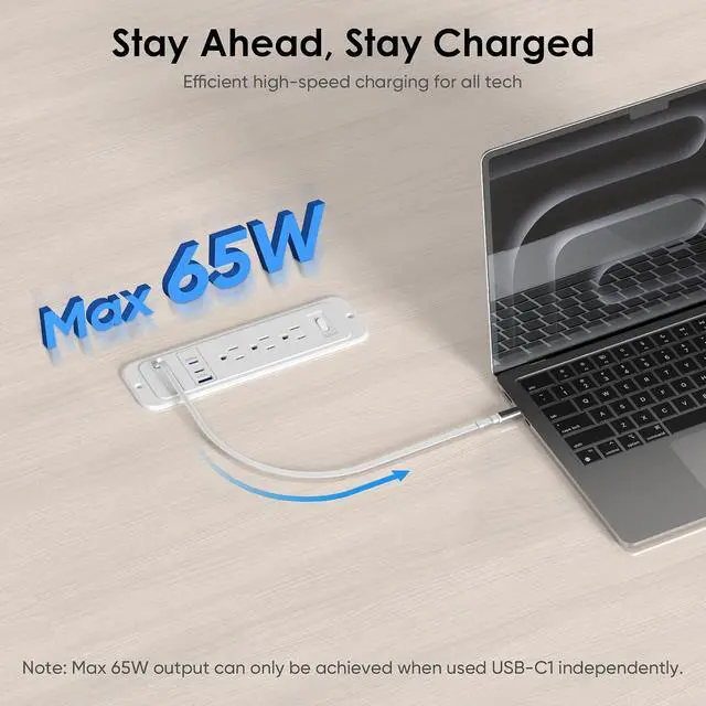 Alt view image 3 of 7 - 65W USB Recessed Power Strip with 60cm Retractable USB C Cable,Flush Mount | Furniture Drawer Outlet kit insert in 4 USB & (3) 15 Amp AC Outlets, Hidden Charging Station for Desktop