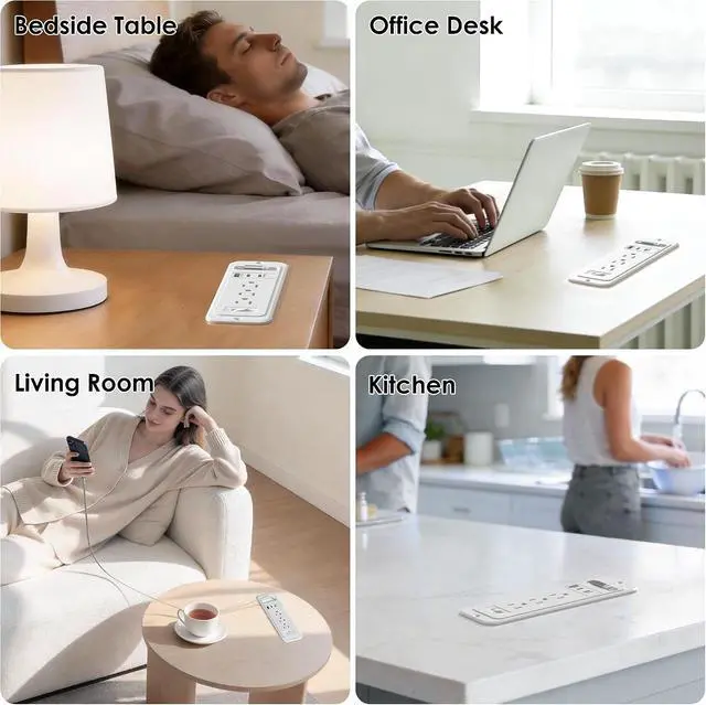 Alt view image 7 of 7 - 65W USB Recessed Power Strip with 60cm Retractable USB C Cable,Flush Mount | Furniture Drawer Outlet kit insert in 4 USB & (3) 15 Amp AC Outlets, Hidden Charging Station for Desktop