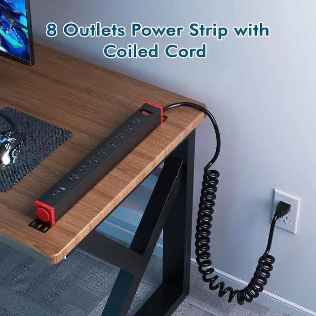 Alt view image 2 of 7 - 8 Outlet Surge Protector Power Strip,360° Rotatable Mounting,PD 20W USB C Fast Charging, Mountable Powerstrip Metal with 5FT Colied Cord for Home Office Industrial Garage Commercial