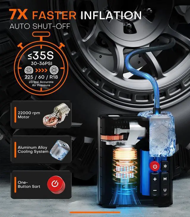 Alt view image 2 of 7 - Tire Inflator Portable Air Compressor, 35s Faster Air Pump with APP, 160PSI 48LPM 10400mAh Electric Tire Pump, 45W Charging, Cordless Tire Inflator for Car SUV Truck Pickup RV