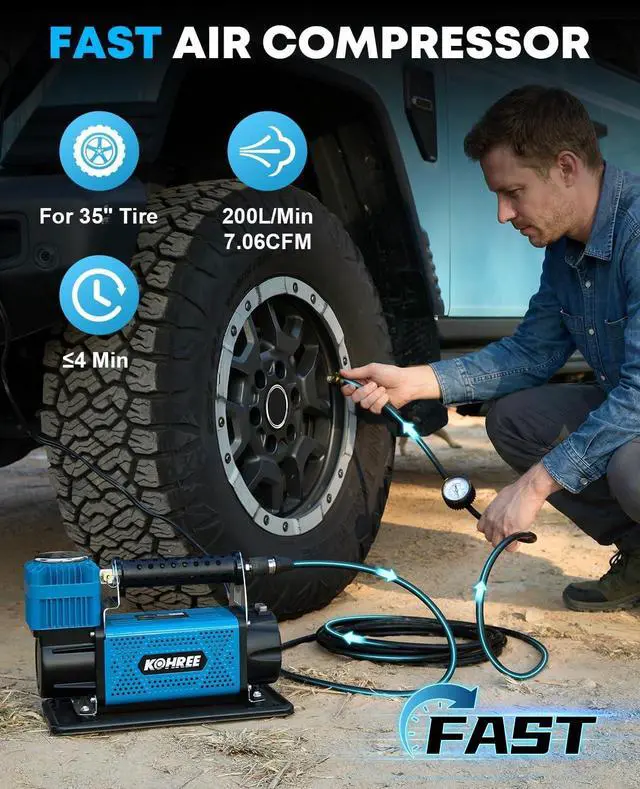 Alt view image 2 of 7 - 12V Air Compressor, 7.06 CFM Fast Tire Inflator, Heavy Duty Tire Pump with Max 150 PSI for Offroad Truck, RV, 4x4 Vehicles | Tire Pump with Max 150 PSI for Offroad Truck, RV, 4x4 Vehicles