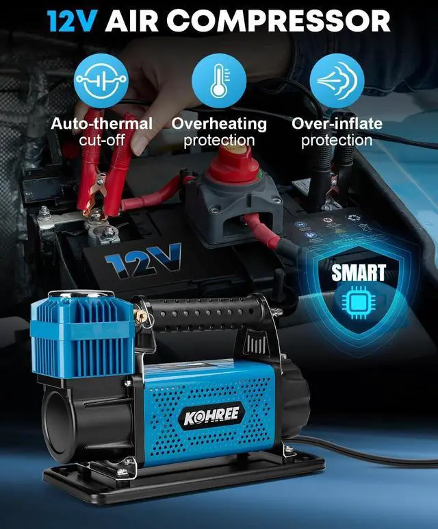 Alt view image 3 of 7 - 12V Air Compressor, 7.06 CFM Fast Tire Inflator, Heavy Duty Tire Pump with Max 150 PSI for Offroad Truck, RV, 4x4 Vehicles | Tire Pump with Max 150 PSI for Offroad Truck, RV, 4x4 Vehicles